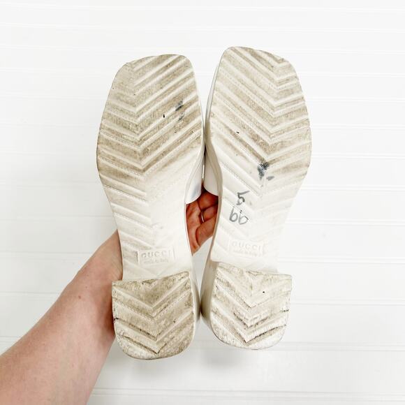 Gucci Rubber Logo Sandals Plastique White PVC Glossy Mule Platform Slide 39 - Picture 6 of 9